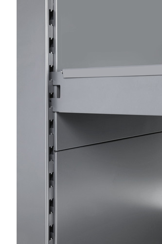 Zdjęcie produktu REGAŁ PRZYŚCIENNY NA NAPOJE WZMOCNIONY NOGĄ Z PRZODU  H-2100 BAZA 370 PÓŁKI 4X370 MODUŁ 1000  JASNO SZARY  4