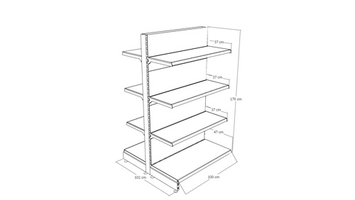 Zdjęcie produktu REGAŁ DWUSTRONNY H-1700, BAZA 470, PÓŁKI 3X370, MODUŁ 1000 C.SZARY MAT  8
