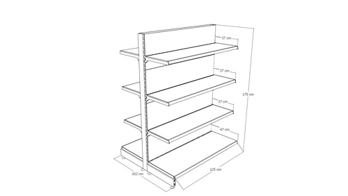 Zdjęcie produktu REGAŁ DWUSTRONNY H-1700, BAZA 470, PÓŁKI 3X370, MODUŁ 1250 C.SZARY MAT  8