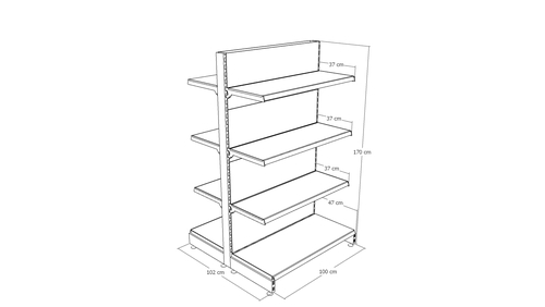 Zdjęcie produktu REGAŁ DWUSTRONNY WOLNOSTOJĄCY Z NOGĄ KOŃCOWĄ H-1700, BAZA 470, PÓŁKI 3X370, MODUŁ 1000 JASNO SZARY  8