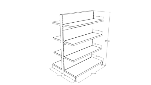Zdjęcie produktu REGAŁ DWUSTRONNY WOLNOSTOJĄCY Z NOGĄ KOŃCOWĄ H-1700, BAZA 470, PÓŁKI 3X370, MODUŁ 1250 JASNO SZARY  8