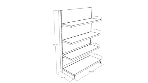 Zdjęcie produktu REGAŁ PRZYŚCIENNY WOLNOSTOJĄCY Z NOGĄ KOŃCOWĄ H-1800, BAZA 470, PÓŁKI 3X370, MODUŁ 1250 JASNO SZARY  3