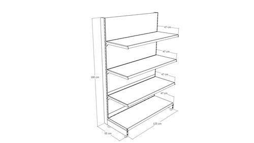 Zdjęcie produktu REGAŁ PRZYŚCIENNY WOLNOSTOJĄCY Z NOGĄ KOŃCOWĄ H-1800, BAZA 470, PÓŁKI 3X470, MODUŁ 1250 C.SZARY MAT  8