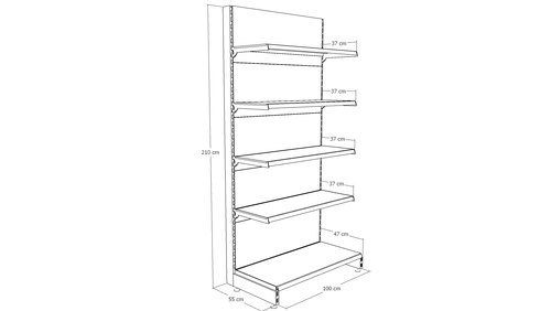 Zdjęcie produktu REGAŁ PRZYŚCIENNY WOLNOSTOJĄCY Z NOGĄ KOŃCOWĄ H-2100, BAZA 470, PÓŁKI 4X370, MODUŁ 1000 C.SZARY MAT  8