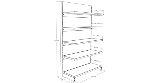 Zdjęcie produktu REGAŁ PRZYŚCIENNY WOLNOSTOJĄCY Z NOGĄ KOŃCOWĄ H-2100, BAZA 470, PÓŁKI 4X470, MODUŁ 1250 JASNO SZARY  8