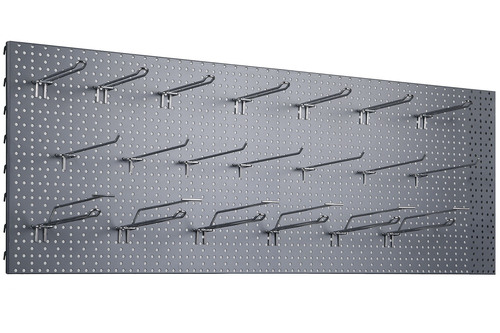 Zdjęcie produktu TABLICA WARSZTATOWA 1250X400 C. SZARY MAT + 20x ZAWIESZKA PODWÓJNA EUROPERF. Z WYSIĘGNIKIEM L-200 FI4 CYNK YZ - ZESTAW 5