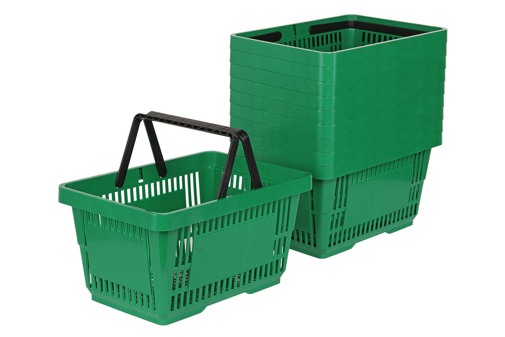 Zdjęcie produktu 100x KOSZYK 2 RĄCZKI, 28 LITROWY CIEMNY ZIELONY RAL6029 - ZESTAW