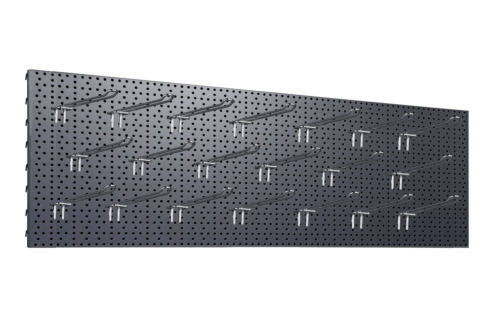 Zdjęcie produktu TABLICA WARSZTATOWA 1330X400 C. SZARY MAT + 20x ZAWIESZKA PODWÓJNA EUROPERF. L-200 FI4 CYNK YZ1