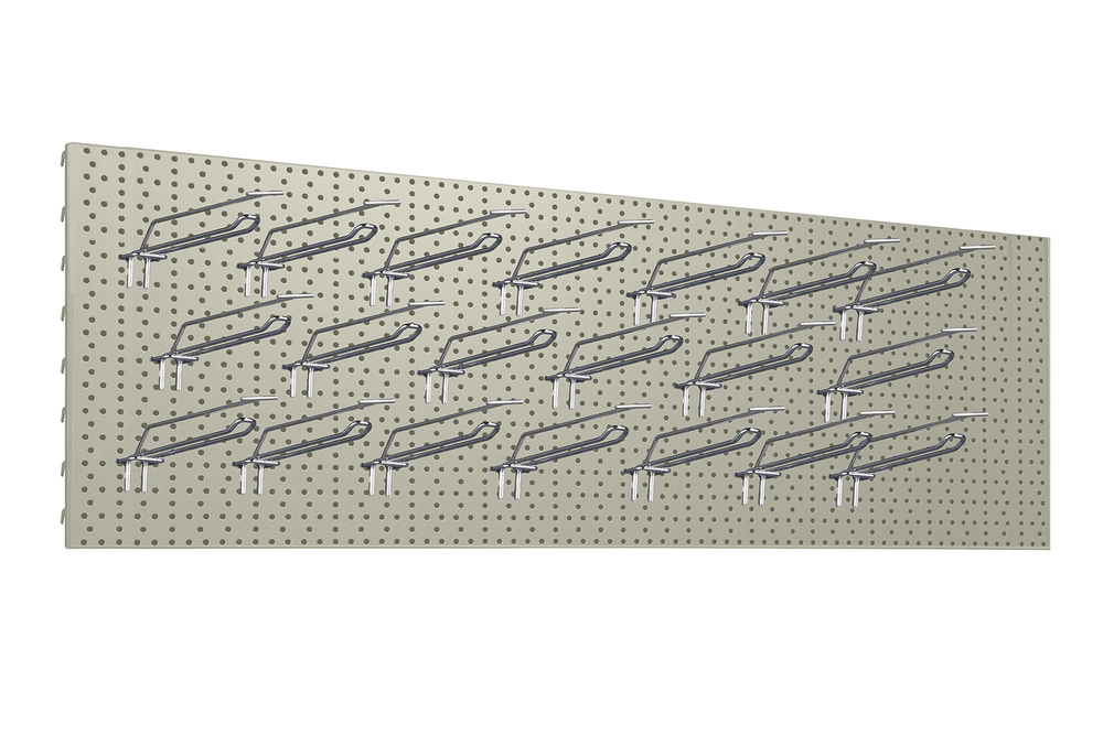 Zdjęcie produktu TABLICA WARSZTATOWA 1330X400 KREM GŁADKI + 20x ZAWIESZKA PODWÓJNA EUROPERF. Z WYSIĘGNIKIEM L-200 FI4 CYNK YZ1- ZESTAW